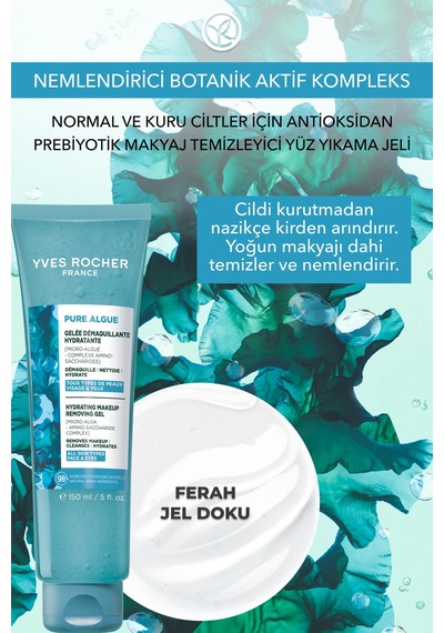 Yves Rocher Yüz Yıkama/makyaj Temizleme Jeli-normal Ve Kuru Cilt-pure Algue Nemlendirici Botanik Kompleks 150ml