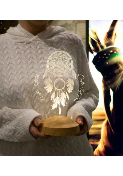 Dreamcatcher Gece Lambası Kişiye Özel Hediye, Düş Kapanı Rüya Kapanı Kişiselleştirilmiş Led Lamba, Chakra Ev ve Oda Dekoru