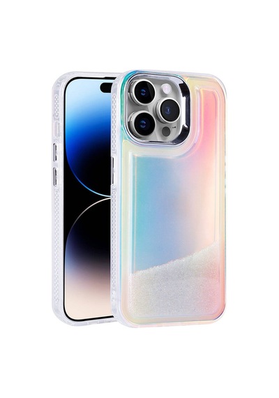 Zore Apple iPhone Uyumlu 14 Pro Max Kılıf Airbagli Renkli Arka Yüzey Boncuk Tasarımlı Omsy Kumul Kapak - Şeffaf