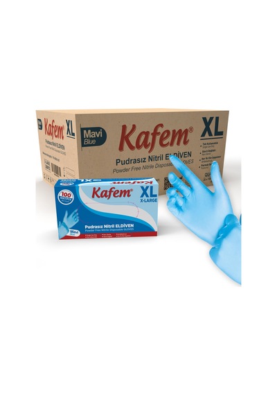 Kafem Mavi Nitril Eldiven Pudrasız XL 100'lü 20 Paket