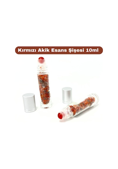 Yıldız Doğal Taş Sertifikalı Kırmızı Akik Doğal Taş Esans Şişesi + Roller Masaj Aleti 10 ML