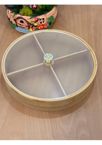 Bambu 360 Derece Döner 4 Bölmeli Çerezlik Akrilik Kapak 25 Cm
