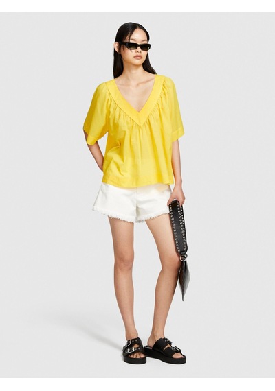 Sisley %100 Pamuk Pileli V Yaka Bluz Kadın 38r Bluz - 324p5ho1lq06q