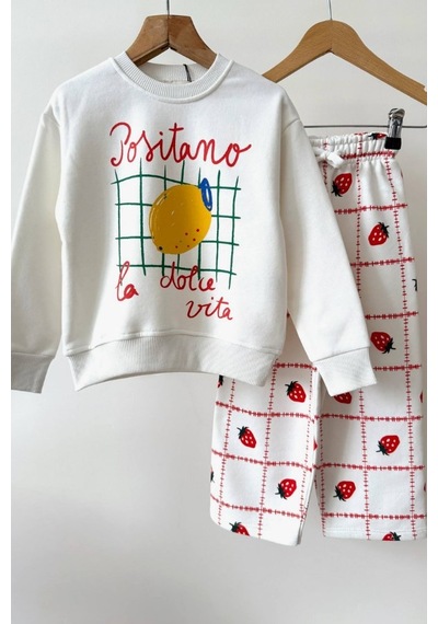 Lucco Kız Çocuk Meyve Temalı Sweatshirt Eşofman Takım Çok Renkli