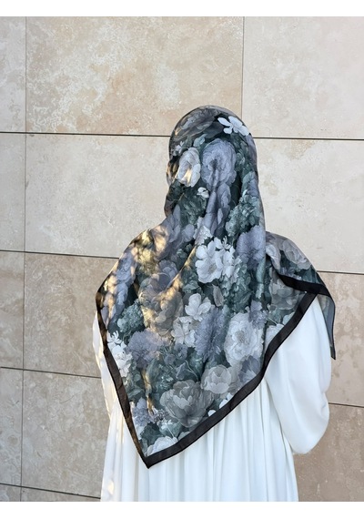 Qalortex Scarf Pamuklu Gonca Desen Eşarp - Antrasit
