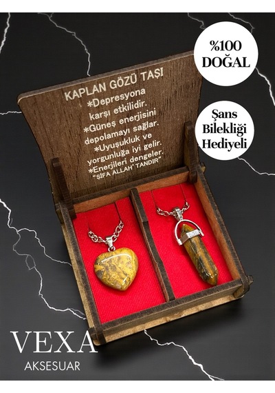 Çelik Doğaltaş Kaplan Gözü Taşı Çift Sevgili Kolyesi Kalp & Kristal Uç Şans Bilekliği Hediyeli Gümüş