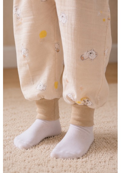 Babyhola Yazlık Müslin Çocuk Uyku Tulumu 1-8 Yaş Unisex Kısa Kollu %100 Pamuk 2703 Kahverengi