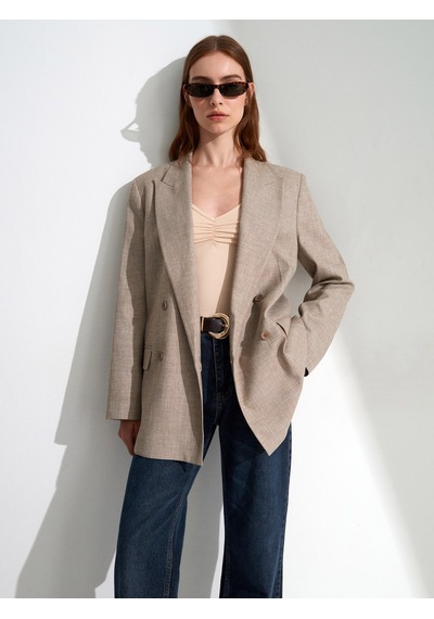 DİLVİN 60811 Keten Karışımlı Blazer Ceket-bej