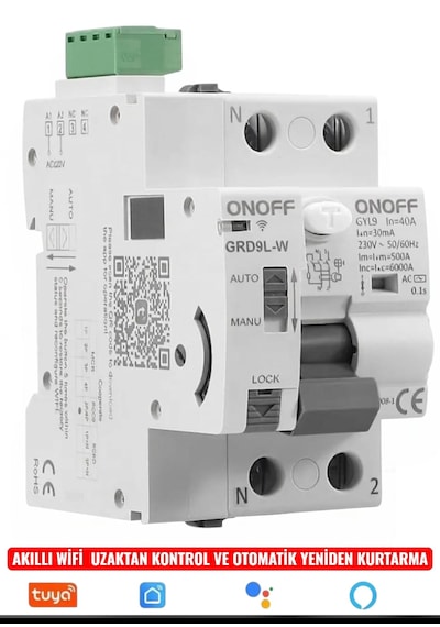 Onoff Tuya Wifi Akıllı Kaçak Akım Sigorta Uzaktan Kontro Zamanlama 40 Amper Grd9l-w Gyl9