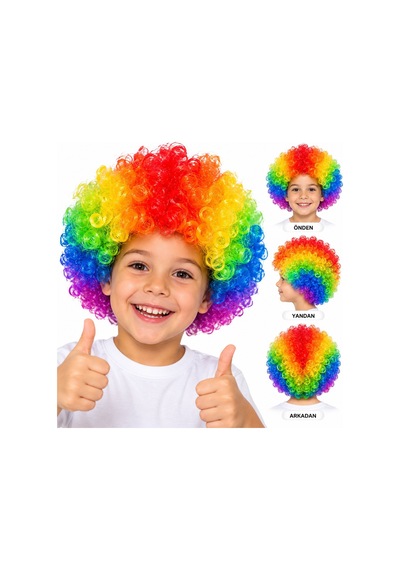 Rengarenk - 544 - Kıvırcık Afro Peruk Bonus Saç - Glblseme - 120 Gr Çok Renkli