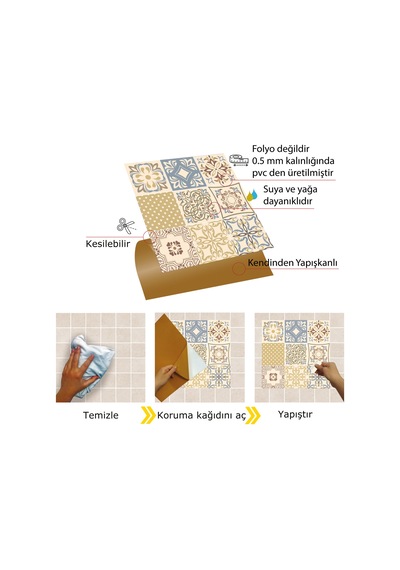 Tink KENDİNDEN YAPIŞKANLI SOFT ÇİÇEK DESENLİ PVC KARO 30X30 CM