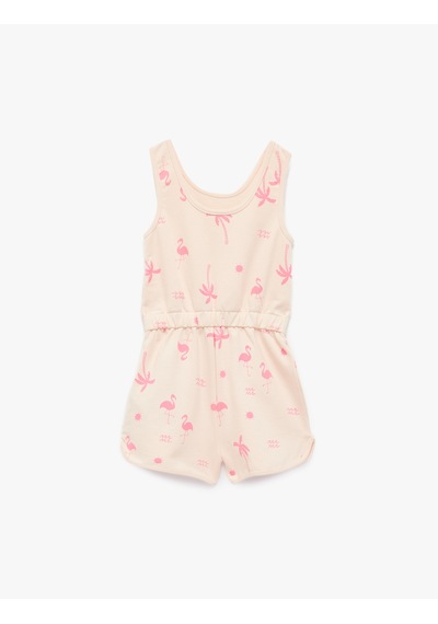 Koton Pamuklu Bisiklet Yaka Flamingo Baskılı Askılı Tulum Pembe Desenli 6smg30003ak Pembe