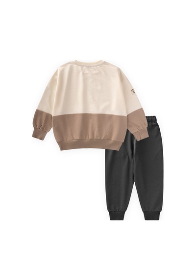 Cigit Garnili Sweatshirt İnce Mevsimlik Takım 8-12 Yaş Ekru Antrasit