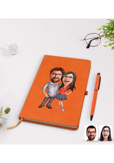 Kişiye Özel Sevgililer Karikatürlü Turuncu Termo Deri Defter Kale N11.2258