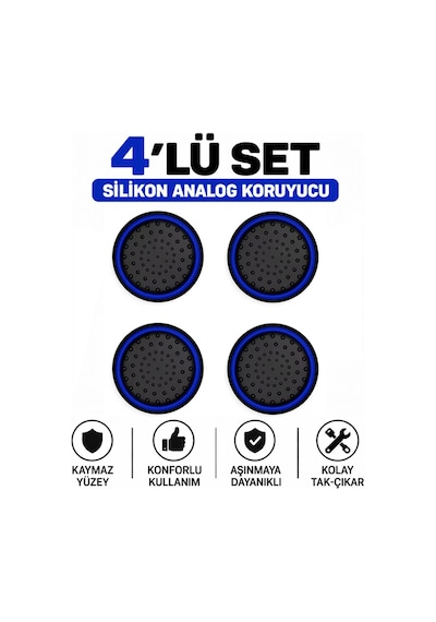 4 Adet Analog Koruyucu Silikon Kılıf Topuz Koruma Ps4 Ps5 Xbox One 360 Series Sx Switch Pro Uyumlu Mavi