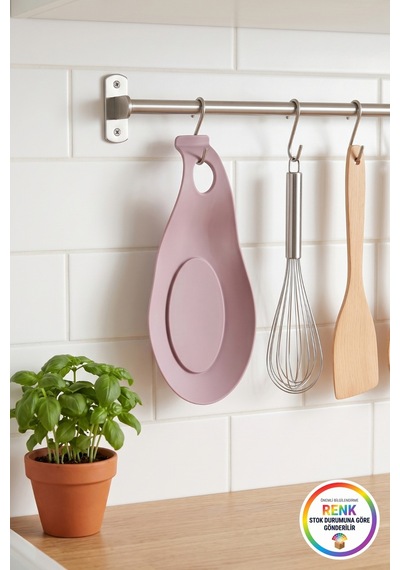 Tezgahı Kirletmeyen Silikon Kaşıklık Askı Delikli Pratik Kepçe Ve Spatula Tutucu 25 Cm