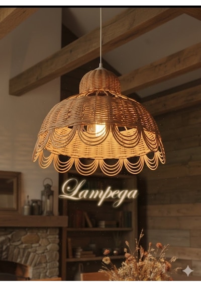 Lampega Rattan Bambu Hasır Avize Bej