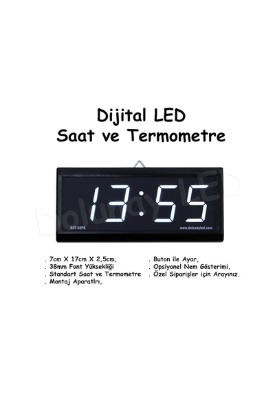Dijital Saat Termometre 38Mm Beyaz