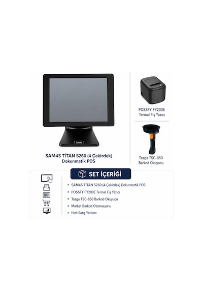 Titan S260 4 Çekirdek Dokunmatik Pos Market Barkod Otomasyon Seti