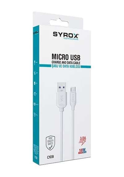 Syrox C108 3.0A 18 W Micro Şarj Data Kablosu