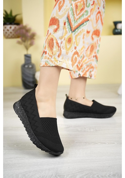 Nesilshoes Nesil Shoes Aky 055 Siyah Triko Yazlık Kadın Ayakkabı