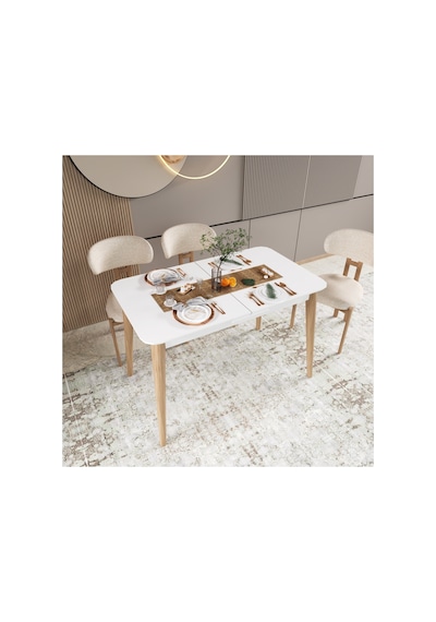 Kadita Yemek Masası, 70x114 Açılır Yemek Masası, Beyaz Yemek Masası
