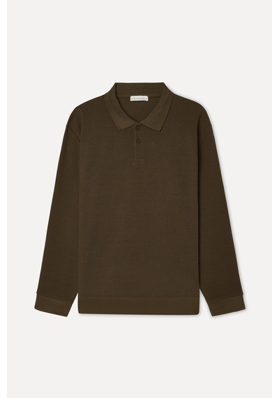 Mudo Erkek Erkek Kahverengi Tekstürlü Comfort Fit Polo Yaka Sweatshirt 1272416 Koyu Kahverengi