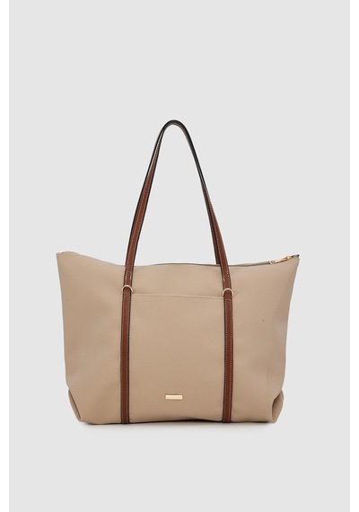 Wuclo Velie Paraşüt Kumaş Şeritli Shopper Çanta Vizon-taba Vizon - Taba
