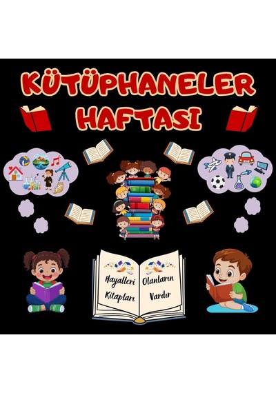 Kütüphaneler Haftası Okul Panosu Seti 02 Kitap Sevgisi Temalı Figürlü Sınıf Süsü Hazır Kesim 7