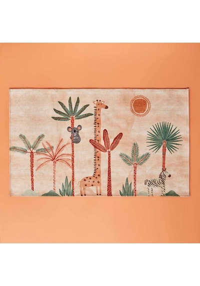 Bella Maıson Safari Kids Hayvan Baskılı%100 Polyester Kilim, Somon, 80x150 Cm Genel