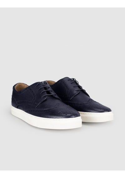 Cabani Lacivert Hakiki Deri Erkek Oxford Sneaker