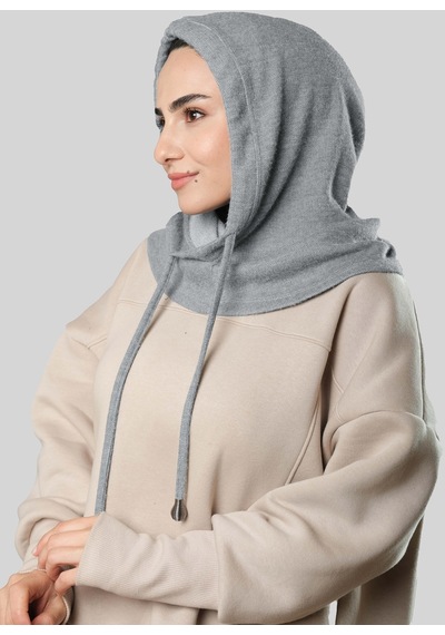 Hürrem Bone Gri Bağcıklı Peluş Salaş Balaklava Boyunluklu Bere Jakar Düz 2328 15 Gri