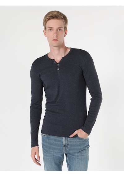 Colin's Colins Slim Fit Placket Neck Erkek Mavi Uzun Kol Tişört Cl1022847 001