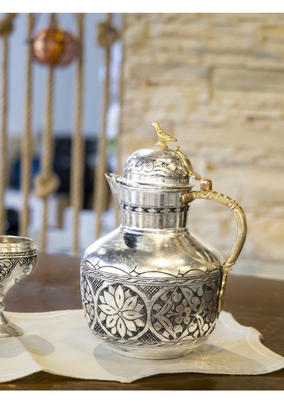 Bakır Sürahi İşlemeli Osmanlı Model Gümüş Renk