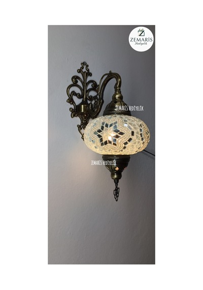 El Yapımı Otantik Mozaik Duvar Apliği Büyük Camlı Beyaz - 820081622 Beyaz