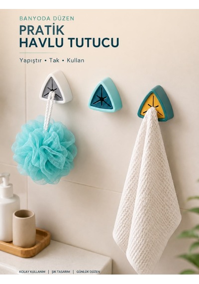 Mucit Home 3 Adet Kaymaz Havlu Askısı Banyo Mutfak Askısı Kendinden Yapışkanlı 3 Adet Renkli