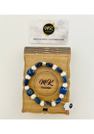 Gerçek Inci -lapis Lazuli Bileklik Mktasarım Özel Kutusunda Mktasarım Özel Müşteri Kartlı Çok Renkli