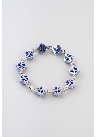 So Chic Safir Işığı 18 Ayar Beyaz Altın Kaplama Gümüş Tasarım Bileklik