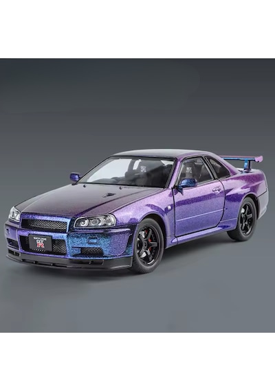 Nissan Skyline Gt-r R34 Mavi Mor Simli 1/24 Araba Diecast Model