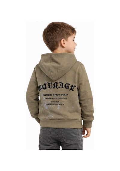Baglan Erkek Çocuk Önü Arkası Baskılı Kapüşonlu Sweatshirt Bgl-st05246 Vizon