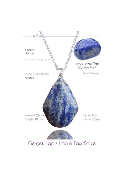 Erilsa Sertifikalı Gerçek Piramit Model Lapis Lazuli Taşı Kolye Çok Renkli
