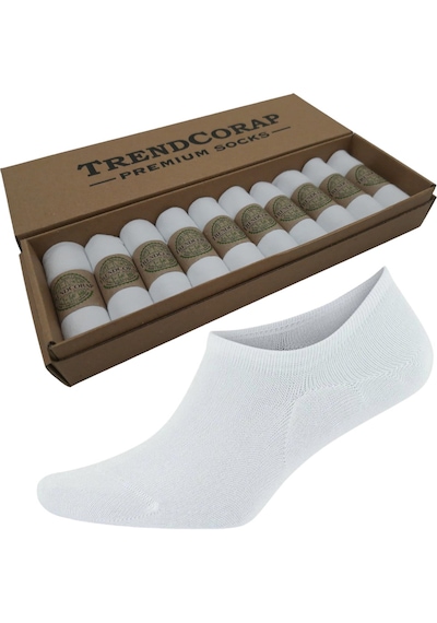Trendcorap Premium Bambu Erkek Sneaker Görünmez Bilekte Spor Çorap 10 Lu Özel Kutu Beyaz