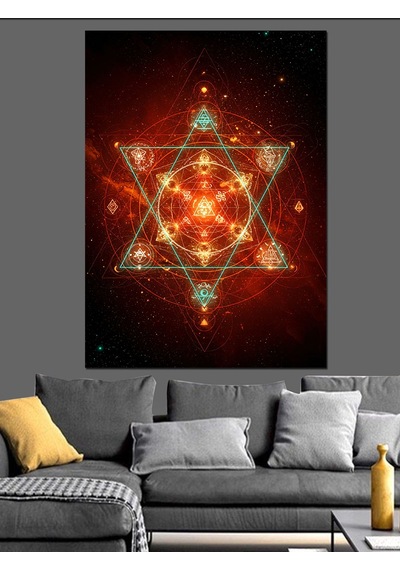 Kırmızı Geometrik Mandala Desen Dekoratif Kanvas - Mdf Ahşap Tablo