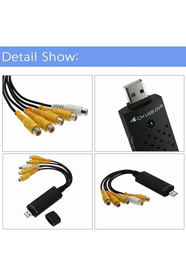 Easycap Capture Kamera Uydu Tv Den Pc Kayıt Kartı 4 Kanal Ses Dönüştürücü Kayıt Kablosu Usb Dvr 4ch Çevirici Dönüştürücü