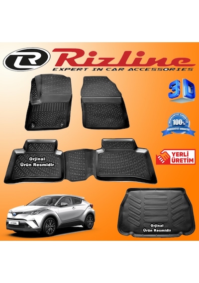 Toyota Uyumlu C-Hr 3D Paspas + Bagaj Havuzu 2016-2020 Arası Set Rizline N11.9561
