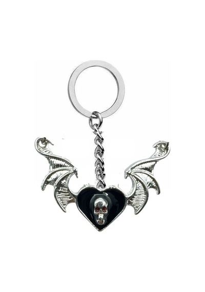 Yarasa Kanatlı Skull Heart Unisex Zamak Kaplama Anahtarlık Gotik Ruhun Cesur Simgesi