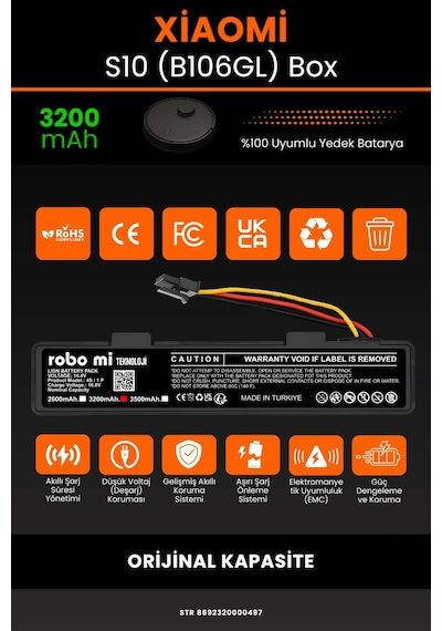Xiaomi Robot Vacuum S10 B106gl Uyumlu 3200mah Box Robot Süpürge Bataryası - Kapasite