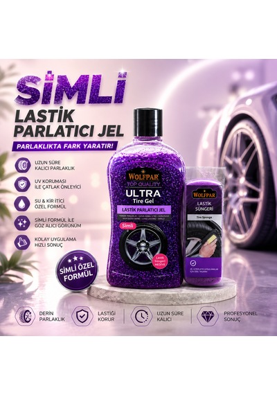 Simli Lastik Parlatıcı Jel Ve Lastik Süngeri Mor