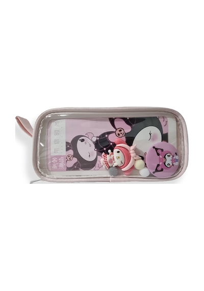 Kuromi Ve My Melody Şeffaf Bölmeli Kalemlik Pembe