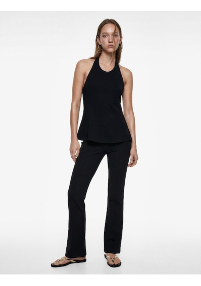 Koton Bürümcük Kumaş Slim Fit İspanyol Paça Tayt Pantolon Siyah 6sal40087ık